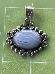 Colgante Ágata Encaje Azul Lavanda Ovalado Plata de Ley 925 México 925 - Imagen 1 de 5