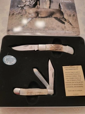 GERBER 2007 EDICIÓN LIMITADA COLECCIONISTAS SERIE DE JUEGOS CON CUERNOS ASAS DE CIERVO GENUINAS Foto 1 de 4