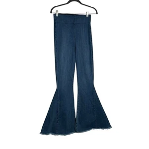 Show Me Your Mumu Blue Bell Bottom Flare Leg Raw Hem Denim Blue Jeans Medium - Picture 1 of 8