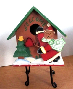 SANTA CLAUS BEAR Wood CHRISTMAS BIRDHOUSE - Picture 1 of 1