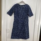 TOAST Dress Blue/Black/White Pattern A Line Size 12 Short Sleeve Cotton