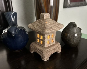 Small Faux Stone Ceramic Pagoda Tealight Night Light 7" Tall Battery LED Unique! - Picture 1 of 10
