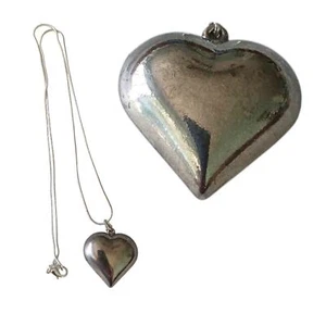 Vintage Bubble Heart Pendant & 925 Silver neckace Costume Metal Jewelry Love - Picture 1 of 5