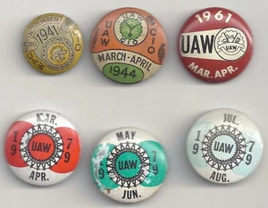 Lot of 6 UAW Pins ~ 1941 1944 1961 and 1979 - Picture 1 of 2