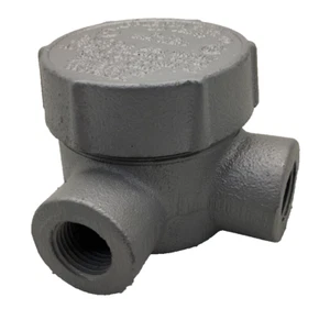 GRJL50 APPLETON 2 HUB ROUND CONDUIT OUTLET BOX WITH COVER AND 1/2 INCH HUBS - Bild 1 von 6