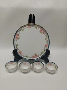 Nippon Set of 4 Hand Painted Floral Salt Dips with Tray est. 1900 Vintage  - Picture 1 of 5