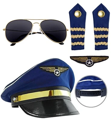 Pilot Flieger Pilotenkostüm Pilotenmütze Piloten-Set Uniform - Bild 1 von 2