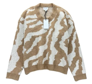 Line & Dot Keaton Relaxed Fit V-Neck Sweater Size L Pullover Tan White Knit NWT - Picture 1 of 13