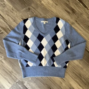 Tommy Hilfiger Blue Argyle Sweater V-Neck Super Pretty Size XL - Picture 1 of 4