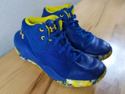 Under Armour Boys Size 13 Jet 21 3024795-400 Blue/Yellow Basketball Shoes - Image 1 of 4