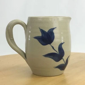 Williamsburg Pottery Small Creamer Pitcher Cobalt Blue Tulip Salt Glazed USA - Picture 1 of 7