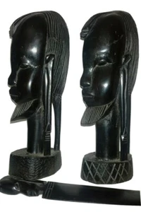 Escultura africana. Cabezas ébano. 24 cm. Kenia años 60. Artesanía en madera. - Imagen 1 de 10