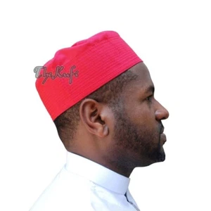 Cappello Kufi preghiera semplice rosso fatto a mano tessuto plissettato Peci rotondo berretto islamico - Foto 1 di 4