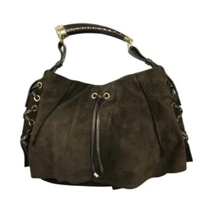 YVES SAINT LAURENT Rive Gauche Mombasa One Shoulder Bag Suede Pleated Brown USED - Picture 1 of 10