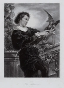 Jagd, Falkner: Der Falkenier. Echter Stahlstich, Payne um 1860 - Picture 1 of 1