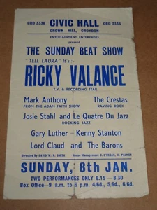 Ricky Valance 1961 Croydon Handbill (Mark Anthony/Crestas/Lord Claud & Barons) - Picture 1 of 2