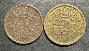 Macau Republic Lot of 2 Coins Colonial Portugal 10 Ten Avos 1952 1967 Uncommon - Picture 1 of 2