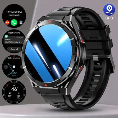 GPS Militär Smartwatch Herren mit Bluetooth-Anrufe 5ATM Wasserdicht Fitnessuhr - Bild 1 von 4