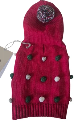 Свитер с капюшоном для щенка/собаки Martha Stewart красный, зеленый, белый и серебристый Pom Pom, XS - Изображение 1 из 4