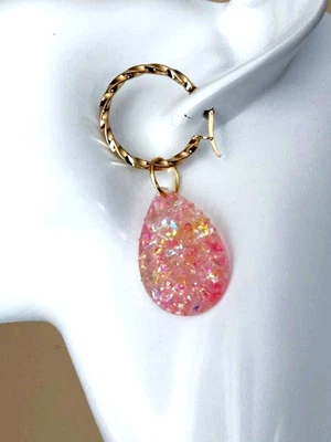 Pendientes de ópalo resina 20x30 mm ópalos rosa jerbe en aros de acero inoxidable de 18 kg Foto 1 de 4