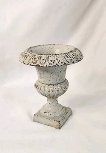 Petite Cast Iron 5" Decorative French White Patina Flower Vase Urn - Picture 1 of 8