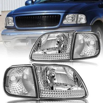 Clear Chrome Headlights & Corner Lights Fit For 1997-2003 Ford F150 Expedition Foto 1 de 4