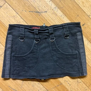 Vtg 90s Serious black denim micro mini skirt Clueless punk goth grunge Tripp L - Picture 1 of 4