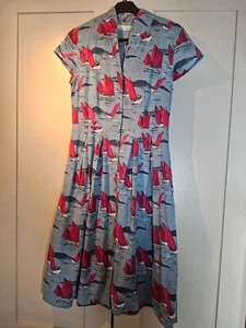 Seasalt Brenda Kleid UK 8 Versand blau & rot Kurzarm gefüttert Knöpfe Baumwolle - Bild 1 von 7