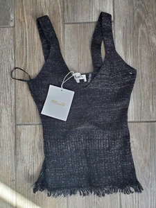 Nwt Diane Von Furstenburg Metallic Charcoal Gray Wool Tank With Fringed Edge... - Picture 1 of 6