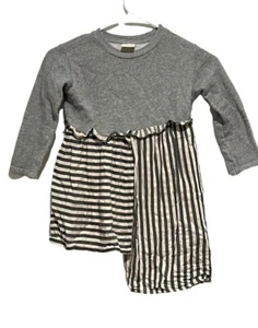 Zara Girls Grey Long Sleeve Asymmetrical Striped Skirt Sweatshirt  Dress SZ 5 - Picture 1 of 12