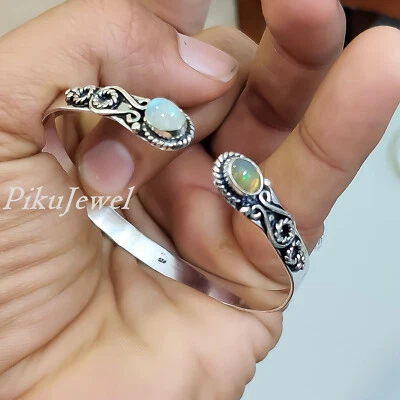 Bracciale in argento sterling 925 con pietra di luna e opale etiope regalo da... - Immagine 1 di 4