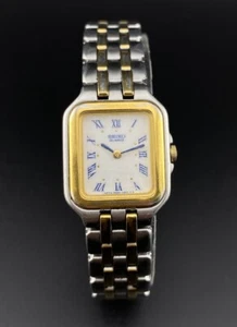 Vintage Seiko Ladies Blue White Dial Two Tone St. Steel Tank Watch Panthere Like - Picture 1 of 12