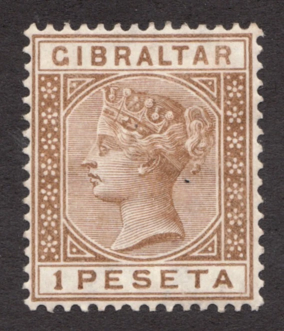 1889-95 Gibraltar Sc# 36 - 1 Peseta - Queen Victoria - MH Cv$90 - Image 1 of 1