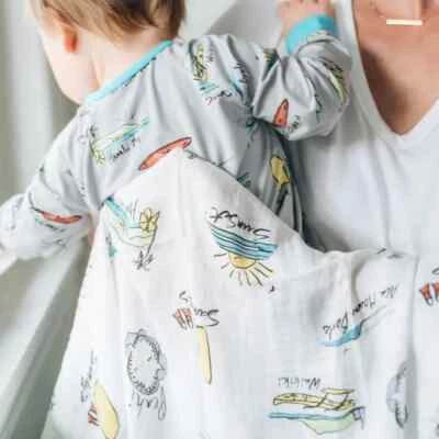 Coco Moon Infant Bamboo Surf Report 47 x 47 Swaddle Blanket FAST FREE SHIP NWT - Изображение 1 из 4