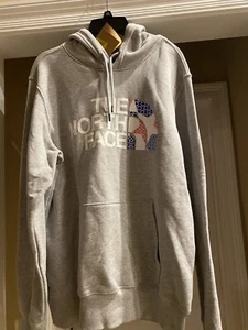 North Face Men’s Medium Half Dome Hoodie Gray Red White Blue Patriotic USA - Picture 1 of 7