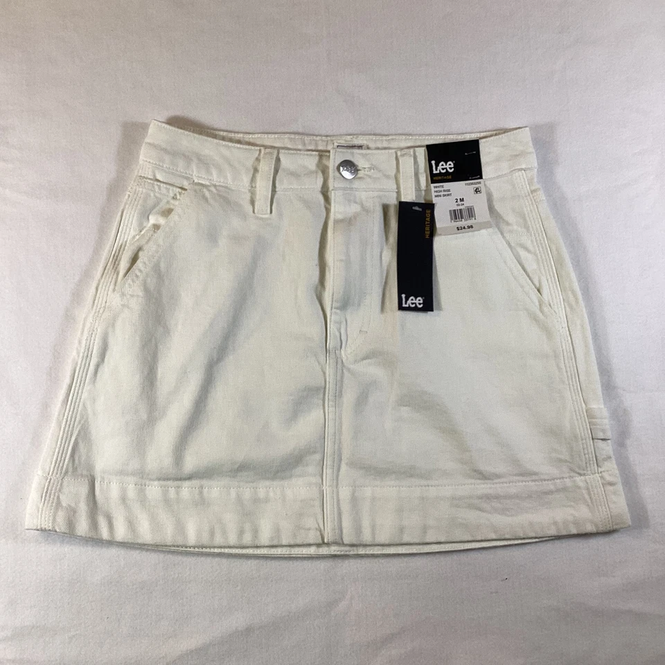 Lee Women's Size 6M Heritage High Rise Loose Fit White Denim Jean Mini Skirt