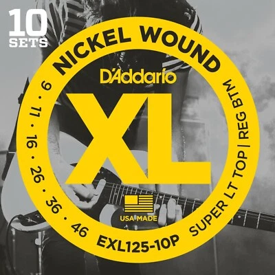 10 juegos de cuerdas para guitarra eléctrica D'Addario EXL125-10P 09-46 paquete de luces personalizadas  Foto 1 de 4