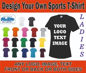 CAMISETAS DEPORTIVAS DE MUJER PERSONALIZADAS - CUALQUIER TEXTO/LOGOTIPO - Absorbente de humedad - por AWD - Imagen 1 de 19