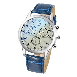 Montre homme bleu Gevena Quartz numérique lumineuse Analogique Bracelet cuir pu - Foto 1 di 6