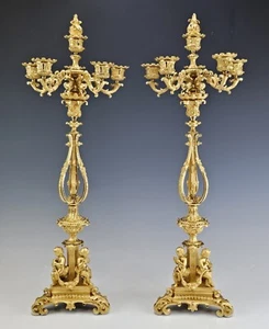 Superb 19C French Bronze Dore Pair Empire Candelabras - Picture 1 of 13