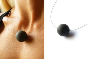 Halskette Halscollier Bernstein Amber Kugel SCHWARZ matt matt Silber 925 NEU - Bild 1 von 3