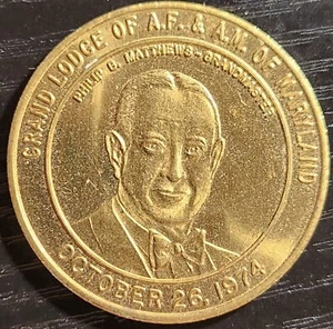 Grand Lodge Of Maryland Commemorative Masonic Coin 1974 Philip G Matthews - Picture 1 of 5