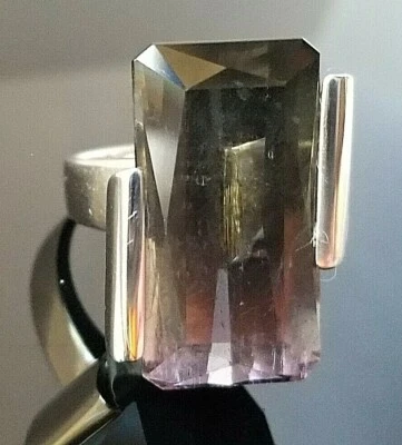 24CT Smokey Gray Pink Purple Tourmaline 18k Heavy white gold ring - Image 1 of 4