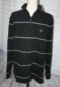 Camisa Pullover Chaps Para Hombres 1/4 Cremallera Blanco y Negro Rayas Manga Larga Talla L - Imagen 1 de 3