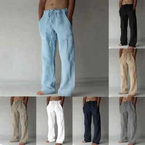 Men's Cotton Linen Casual Pants Male Shorts Pants Breathable Trousers Fitness - Picture 1 of 31