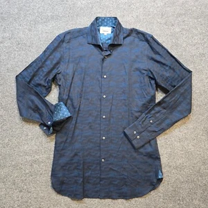 Camisa Ted Baker Hombres 15.5 Azul Camuflaje Botón Manga Larga Resistencia Puño Abatible Carrera - Imagen 1 de 12