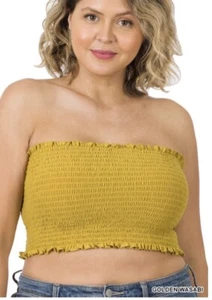 Zenana Women Plus Size Strapless Smocked Tube Top Golden Wasabi Size LARGE - Picture 1 of 1
