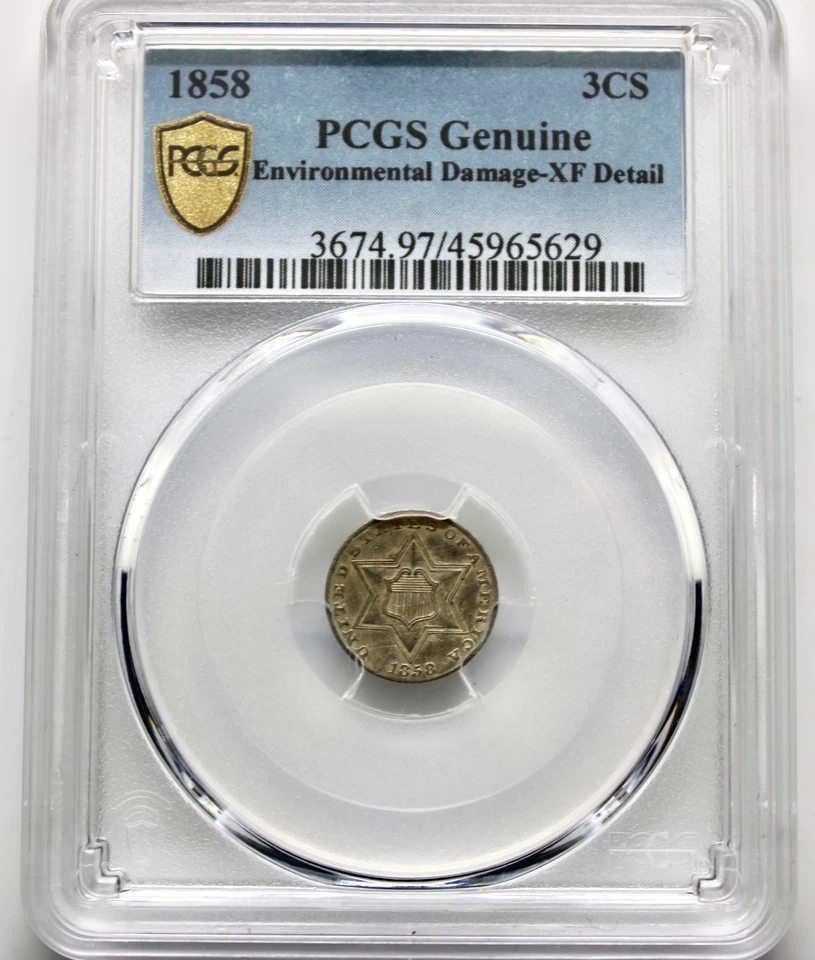 1858 PCGS XF Details Three Cent Silver, 3CS, 3 Cent Silver Piece - Image 1 of 4