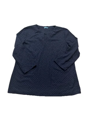 J McLaughlin женщин XL Catalina ткани верхний темно-синий текстурированный геометрический L/S опрятный - Изображение 1 из 4