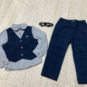 Boy Little Lad Shirt with Mock Vest, Pants, & Bowtie Navy Set Toddler Boys 3T - Picture 1 of 9
